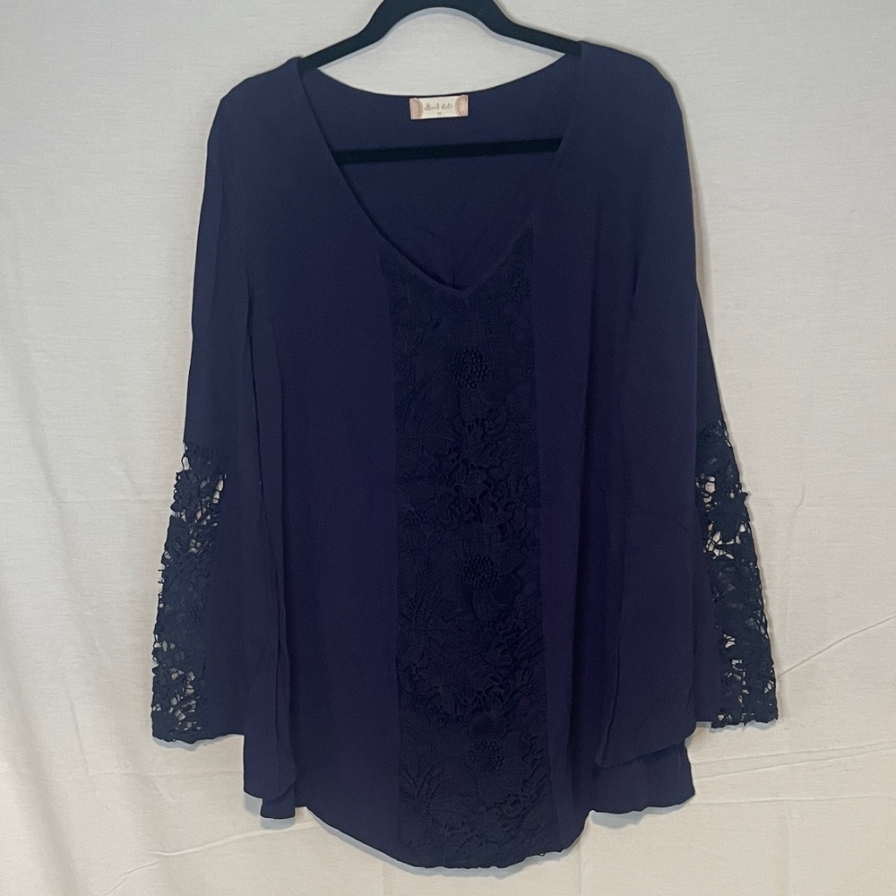 Altar'd State navy blue Lace Accent Blouse/tunic
